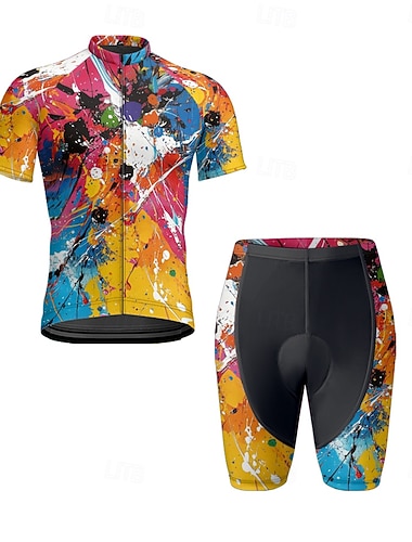  Miesten Pyöräily jersey ja shortsit Lyhythihainen Maastopyöräily Maantiepyöräily Kesä Kevät Syksy Keltainen Kerma Purppura Graffiti Pyörä Etuvetoketju Hikeä siirtävä Mukava Hengittävä Spandex Urheilu