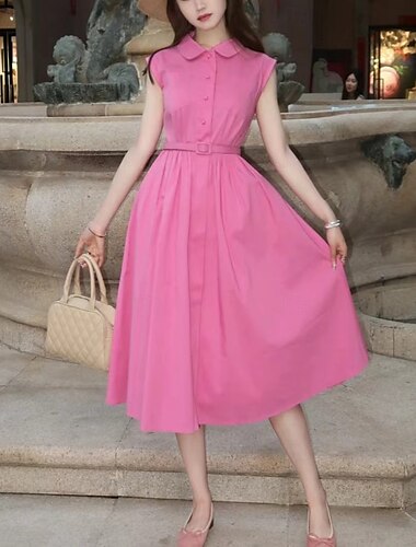  Elegant 1950er Vintage inspiriert Knielang Kleid A-Linie Kleid Teekleid Einfarbig A-Linie Damen Weihnachten Karneval Neujahr Heimkehr Alltagskleidung Junggesellinnenabschiedsparty Erwachsene