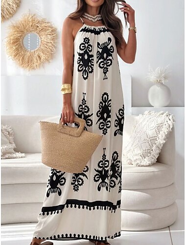  Dames Maxi-jurk Zonnejurk Slipdress Bohemen Casual Vakantie Casual Dagelijks Normale pasvorm Grafisch Mouwloos Bandje Marineblauw Hemelsblauw Groen Abrikoos Zomer Lente