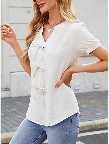  Damen T Shirt Glatt Modisch Modern Brautkleider schlicht Kurzarm Gekerbter Hals Normale Oberteile Täglich Wochenende Schwarz Weiß Rosa Marineblau Grün Sommer
