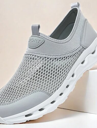  sneakers slip-on da uomo in mesh grigio con suola ammortizzata per un comfort leggero e uno stile di vita attivo