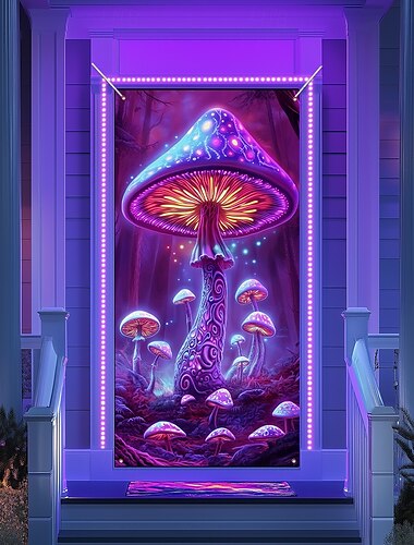  Decoraciones de puerta con luz negra fundas para puerta brillan en la oscuridad tapiz de puerta decorativa de hongo cortina de puerta fondo interior/exterior pancarta de puerta para la entrada casa