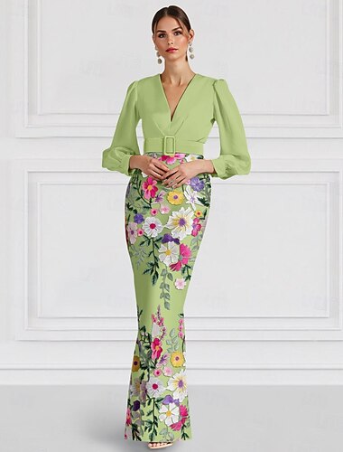  Robe de Soirée en A-Ligne Robe Élégante Formelle Mariage Longueur de Sol Manche Longue Épaule Unique Satin avec Nœud(x) Broderie Fendue
