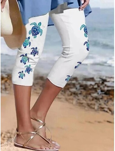  Dames Leggings Capri Broeken Hoge Elastiteit Mode Streetwear Volledige Lengte Hoge Taille Oceaan Draperen Thermisch Warm Ademend Zacht Vakantie Casual Daliy melk wit Herfst Winter Regular Fit
