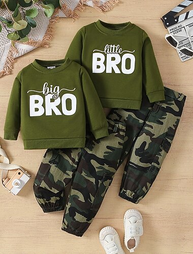  Para Meninos 3D Côr Sólida Letra Conjunto de moletom e moletom Manga Longa Outras estampas Primavera Outono Moda Casual Bébé 1-5 anos Gola Redonda Ao ar livre Férias Ajuste Largo