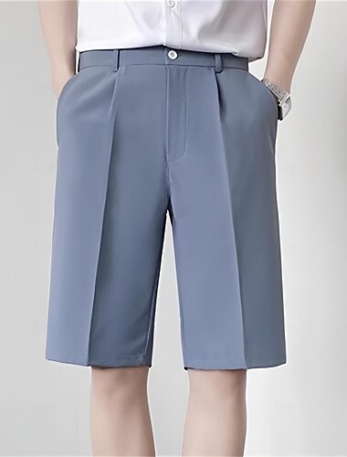  Men's Shorts Dress Shorts Pocket Straight Leg Plain Comfort No-Iron Knee Length Office Business Daily Fashion Streetwear Black White