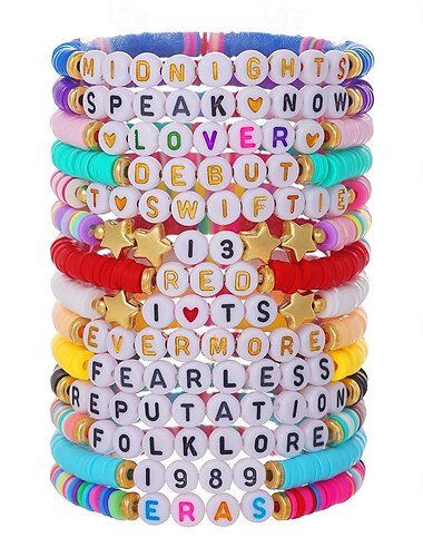  12-teiliges Set aus elastischen Armbändern in Herzform mit leuchtenden Perlen aus weichem Ton, gemischte Farben, modisch