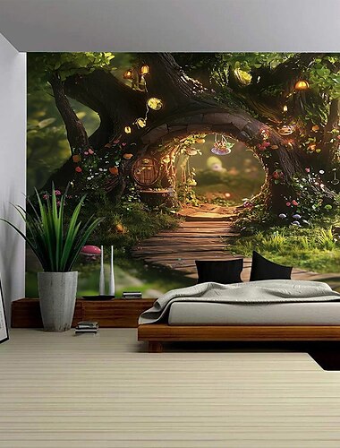  夢のような植物の風景、吊り下げタペストリー、壁画アート、大きなタペストリー、壁画の装飾、写真の背景、カーペット、カーテン、家の寝室、リビングルームの装飾