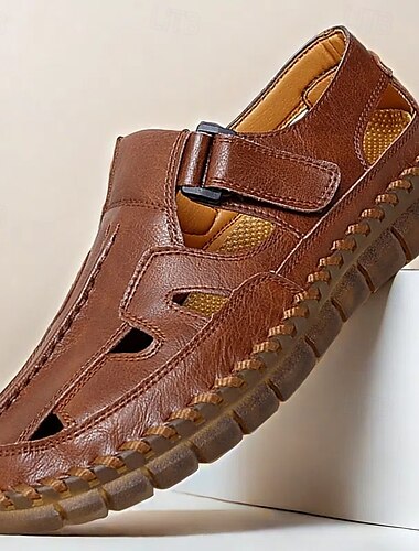  sandales de pêcheur en similicuir marron pour hommes avec sangle velcro, design respirant et semelle confortable pour l'été, les activités de plein air et les vêtements de plage
