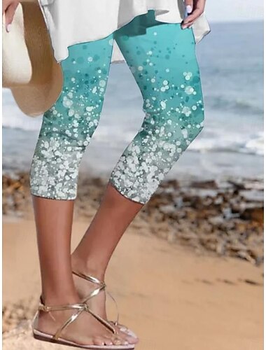  Frauen Leggings Capri Hosen Hochstretchfähigkeit Mode Streetwear Vollständig Lang Mittlere Taille Blumen Druck Thermisch Warm Atmungsaktiv Weich Outdoor Täglich Strand Buff Schwarz Himmelblau Sommer
