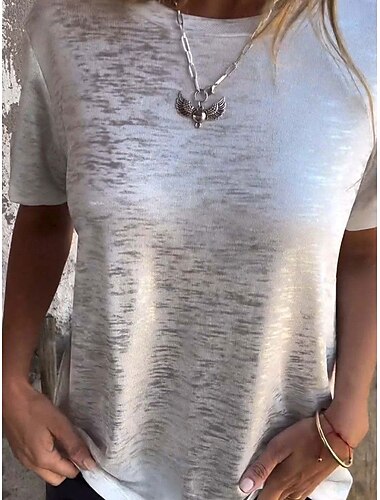 Damen T Shirt Glatt Modisch Modern Brautkleider schlicht Kurzarm Rundhalsausschnitt Normale Oberteile Täglich Wochenende Pailletten Silber Schwarz Gold Regenbogen Sommer Frühling
