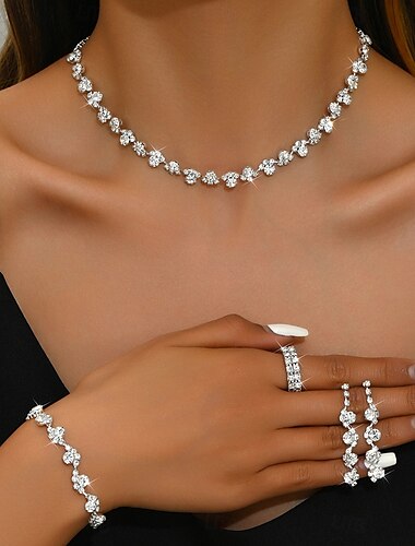  Brautschmuck-Sets 1 Aleación 1 Armreif Ohrringe Halsketten Damen Stilvoll Luxus Niedlich Geometrisch Freude Geometrische Form Schmuck-Set Für Party-Abendgarderobe