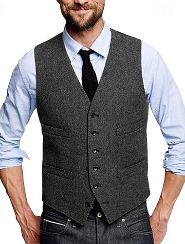  Herren Weste Urlaub Täglich Hochzeitsfeier Verabredung Modisch Brautkleider schlicht Frühling Herbst Knopf Tasche Polyester Komfortabel Glatt Einreiher - 1 Knopf V Ausschnitt Regular Fit Silber