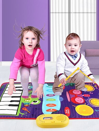  Clavier de piano interactif multicolore - tapis musical 24 sons, tapis de sol en polyester au design animalier, jouets, toucher