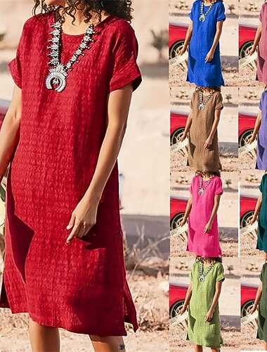  Femmes Robe Longue Maxi Robe Robe fourreau Robe Décontractée Élégant Occasionnel Quotidien Vacances Date Coupe régulière Uni Manche Courte Col ras du cou Noir Rouge Été Printemps