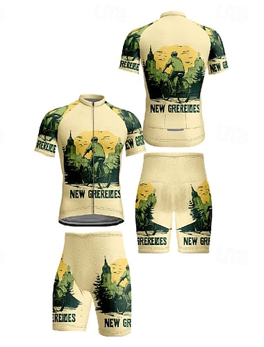  Herren Radtrikot mit Radhose fahrradbekleidung Kurzarm MTB Mountain Rennrad Grün Graphic Fahhrad Spandex Sport Graphic Bekleidung