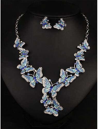  Sierraad Set Eén-piece Suit Cubic Zirkonia Chrome 1 Ketting Oorbellen Vrouwen Elegante Vintage Mode Vintage Stijl Klassieke Vlinder Sieraad Set Voor Bruiloft Feest