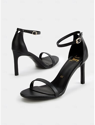  schwarze Stiletto-Sandalen mit Fesselriemchen für Damen – elegante High Heels mit offenen Zehen für Abend- und formelle Anlässe
