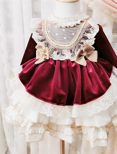  Bambino Da ragazza Vestito Abito Lolita Color Block Manica lunga Prestazioni Feste Pizzo Collage Adorabile Costume Poliestere Al ginocchio Abito di pizzo Abito casual Estate Primavera 4 anni + Rosa