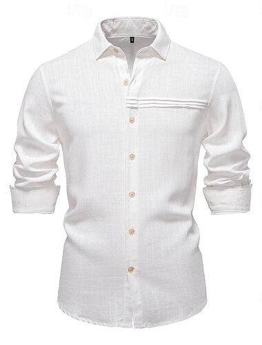  Homme Chemise Blanche bleu marine Kaki manche longue Couleur Unie Col montant Extérieur Décontracté Froncé Vêtement Tenue Quotidien Décontracté Quotidien Loisir