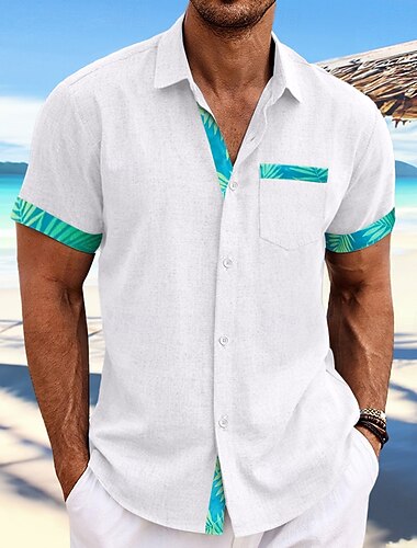  Per uomo Camicia Camicia di lino Camicia Estiva Abbigliamento da spiaggia Camicia hawaiana estiva Camicia con Bottoni Tinta unica Vacanza Camicia hawaiana Bianco Blu Verde Manica Corta Colletto