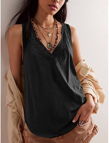  Damen Camisole Tank Top Einfarbig Basic Casual Ärmellos V-Ausschnitt Reguläre Oberteile Tägliche Rückenfrei Schwarz Weiß Olivgrün Marineblau Lila Sommer