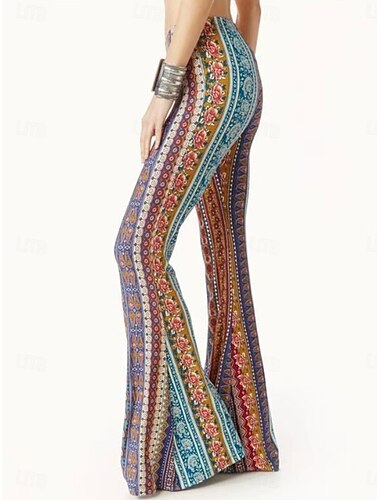 Damen Ausgestellte Hosen Modisch Strassenmode In voller Länge Hoher Taillenbund Graphic Vintage-Stil Komfort Draussen Mikro-elastisch Urlaub Strasse Täglich Schwarz Rosa Orange Regenbogen Sommer