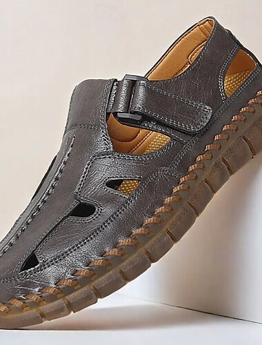  braune Fischersandalen aus Kunstleder für Herren mit Klettverschluss, atmungsaktivem Design und bequemer Sohle für den Sommer, Outdoor-Aktivitäten und den Strand