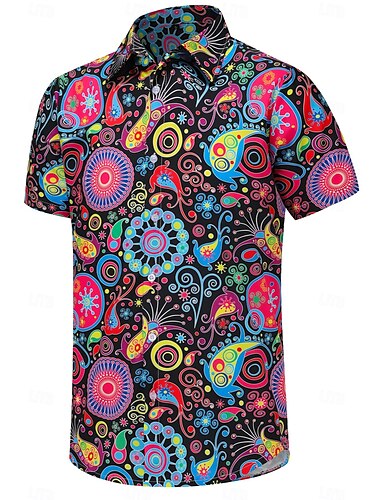  Retrò Vintage Anni '70 Camicia Camicia Aloha Hippie Paisley Per uomo Mascherata Vacanza Feste Parata dell'Orgoglio Adulti Camicia