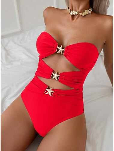  Dames Zwemkleding Een stukje Monokini Zwempak Blote rug Buikcontrole Hoge taille Vakantie Strand Kleding Effen Kleur Strapless Mouwloos Badpakken
