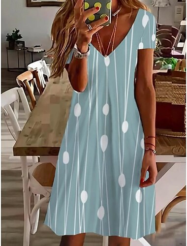  Femme Mini robe Robe casual Elégant mode Décontractées du quotidien Standard Géométrique Manche Courte Col Ras du Cou Rose Claire Rouge Bleu Poudré Vert Eté