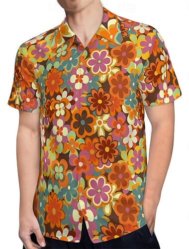  Rétro Vintage Années 1970 Chemise Chemise Aloha Hippie Fleuri Homme Vacances Soirée Défilé de la Fierté Adulte Chemise