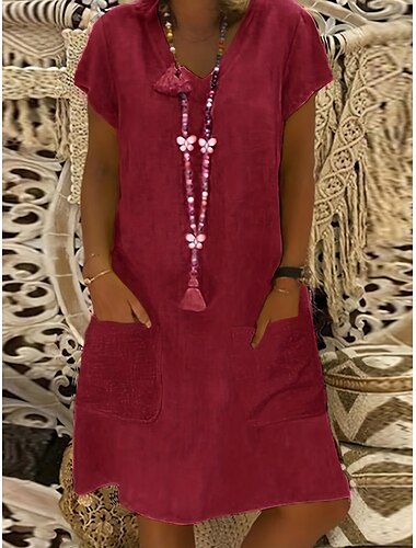  Damen Normal Minikleid Baumwoll-Leinen-Kleider Shiftkleid Bohemien Urlaub Tropisch Schmetterling Straße Lässig Täglich Formpassend Einfarbig Kurzarm V Ausschnitt Gelb Hellgrün Wein Königliches Blau