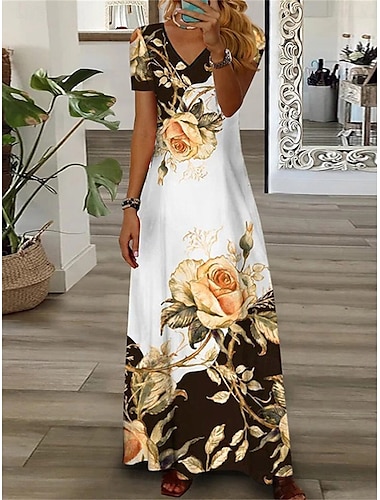  Damen Midikleid Sweatkleid Etuikleid Sommerkleid Figurbetontes Kleid Brautkleider schlicht Urlaub Täglich Regular Fit Blumen Graphic Kurzarm V Ausschnitt Gelb Rosa Blau Grün Sommer