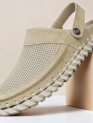  sandales à enfiler beiges pour hommes avec tige en mesh, bride réglable et semelle confortable - idéales pour les tenues décontractées, les activités de plein air et d'été