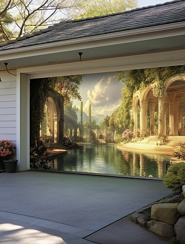  Landschaft Sonnenblumen Türdekorationen Garagentor Cover Outdoor Banner Großes Hintergrunddekor für das Ferien Outdoor Garagentor Heimwanddekorationen