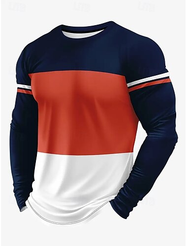  Voor heren T-shirts T-shirt Shirt met lange mouwen Lange mouw Ronde hals Lente & Herfst Gestreept Modieus Ontwerper Kleurenblok Vakantie Straat Uitgaan Oranje + wit Top T-shirt voor mannen