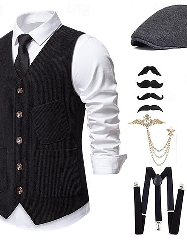  Anni 1920 Ispirato al vintage Il grande Gatsby Costume da festa Mascherata Set di accessori Senza maniche Senza colletto Per uomo Halloween Festa & Sera Casual Quotidiano Adulti Gilet Cappello Tutte