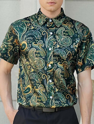  Rétro Vintage Années 1970 Chemise Chemise Aloha Hippie Paisley Homme Vacances Soirée Défilé de la Fierté Adulte Chemise