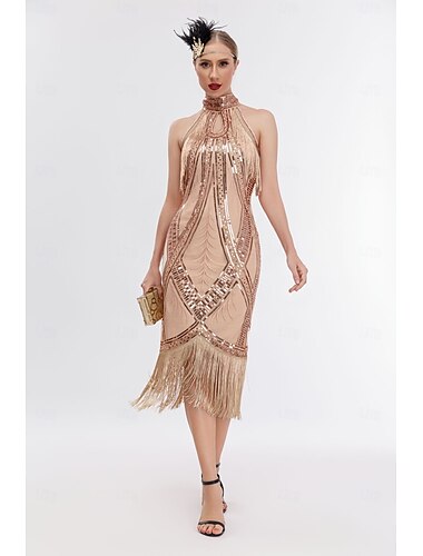  Retro Vintage Goldene Zwanziger 1920er Flapper Kleid Kleid Weihnachtsfeier Kleid Der große Gatsby Pailletten Quastenfransen Herz Damen Karneval Maskerade Hochzeit Hochzeitsgast Veranstaltung / Fest