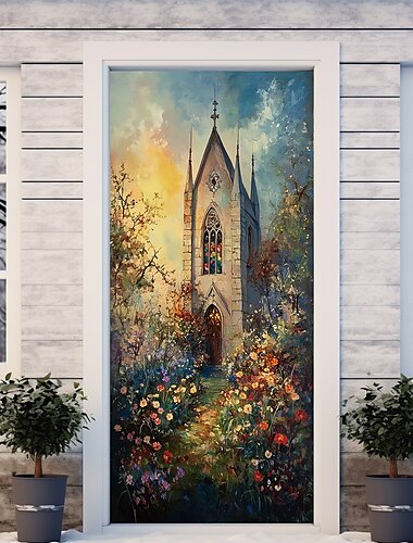  Landschaft Blumen Türdekorationen Garagentor Abdeckung Außenbanner Großes Hintergrundbild für Feiertags-Außen-Garagentor Wanddekorationen