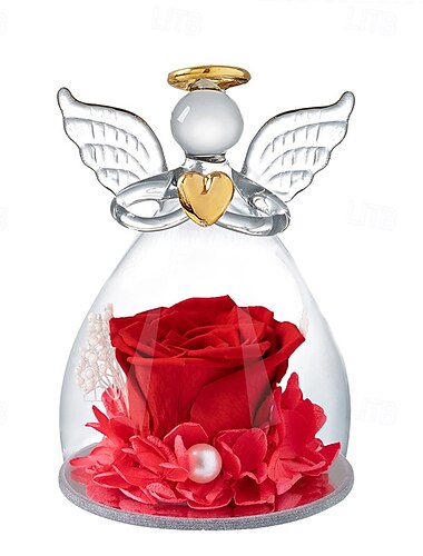  1pc, ange rose éternelle avec 1 rose, amour qui ne se fane jamais, cadeau pour elle, Saint Valentin, anniversaire, Noël, matériau en verre, aucune alimentation requise, maison &décoration de cuisine,