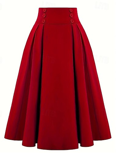  Rétro Vintage Années 1950 Rockabilly Longue longueur Jupe trapèze Couleur Unie Femmes Noël Carnaval Nouvel An Occasionnel Tenue quotidienne Fête du thé Adulte Jupe Été