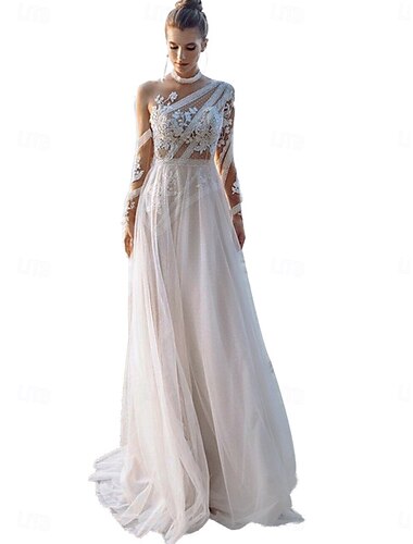  Hochzeitskleider Ballkleid Ständer Langarm Kirchen Schleppe Satin Brautkleider Mit Plissee Gerafft 2025