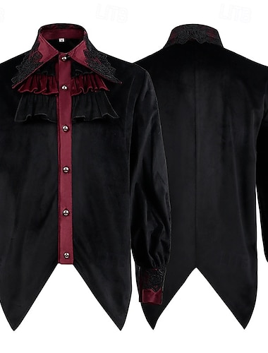 Punk & Gothique Médiéval Renaissance Blouse / Chemise Vampire Gentleman Volanté Couleur Unie Homme Fantaisie Royal Steampunk Mascarade Performance Scène Foire de la Renaissance Adulte Chemise