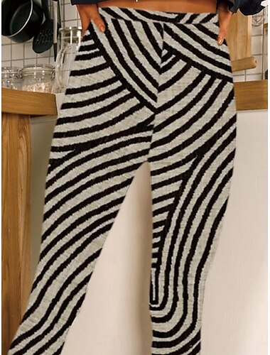  Frauen Leggings Hose Vintage Mode Lässig Voll Länge Hohe Taille Grafischer Streifen Druck Atmungsaktiv Weich Mikro-elastisch Urlaub Alltags Khaki Sommer Frühling Regulär Passform