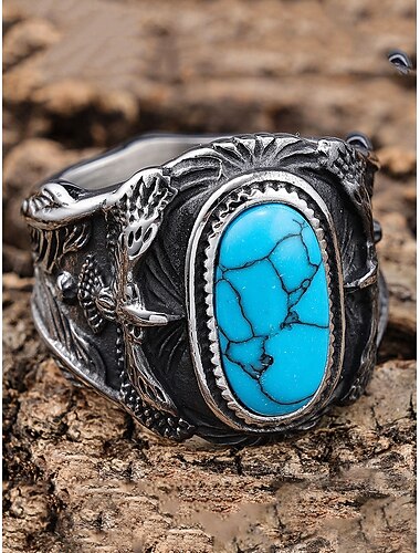  Bague en acier inoxydable turquoise ornée d'un aigle, style western vintage, pour homme. Un bijou unique et tendance au look décontracté. &vêtements d'extérieur