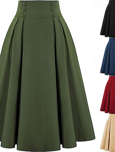  Rétro Vintage Années 1950 Rockabilly Longue longueur Jupe trapèze Couleur Unie Femmes Mascarade Occasionnel Tenue quotidienne Fête du thé Adulte Jupe