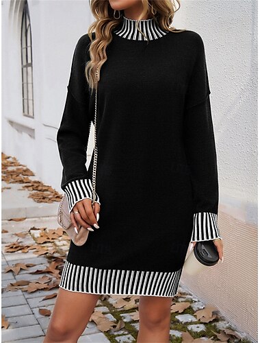  Damen Minikleid Etuikleid Brautkleider schlicht Urlaub Casual Täglich Regular Fit Graphic Langarm Rollkragen Schwarz Weiß Rosa Armeegrün Sommer Frühling Herbst Winter