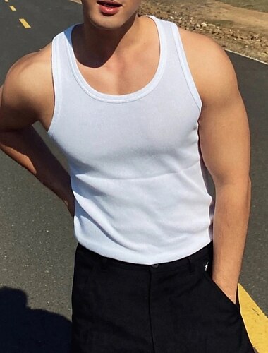  Men's Tank Top Vest Top Undershirt Sleeveless Shirt Sleeveless U Neck Spring & Summer Plain Fashion Designer Vacation Street Going out Black White Gray Top Tee for Men